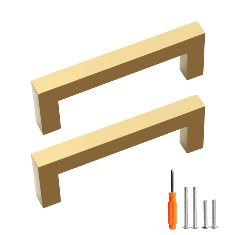 Redunest Cabinet Pulls Gold Cabinet Handles Square Drawer Pulls  10 Pack 3-3/4 Inch Stainless Steel Kitchen Door Cupboard Cabinet Handles  Drawer Hardware Handles  96mm Hole Centers - Image 1
